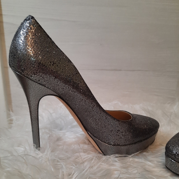 Jimmy Choo Silver black shimmer Platform heels sz 38.5 8.5 Italy - Picture 2 of 11